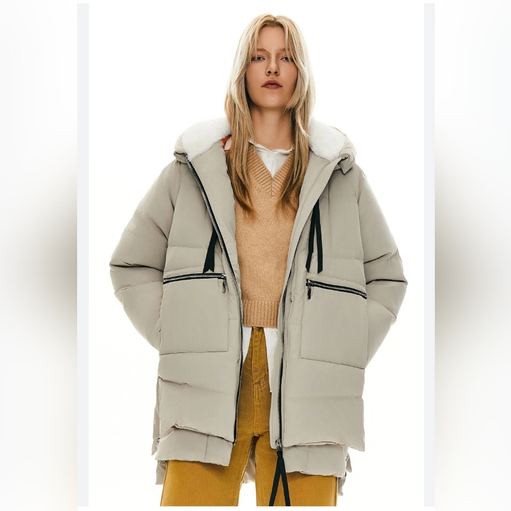 Orolay Women's Thickened Down Jacket Tan Puffer Full Zip Sz M